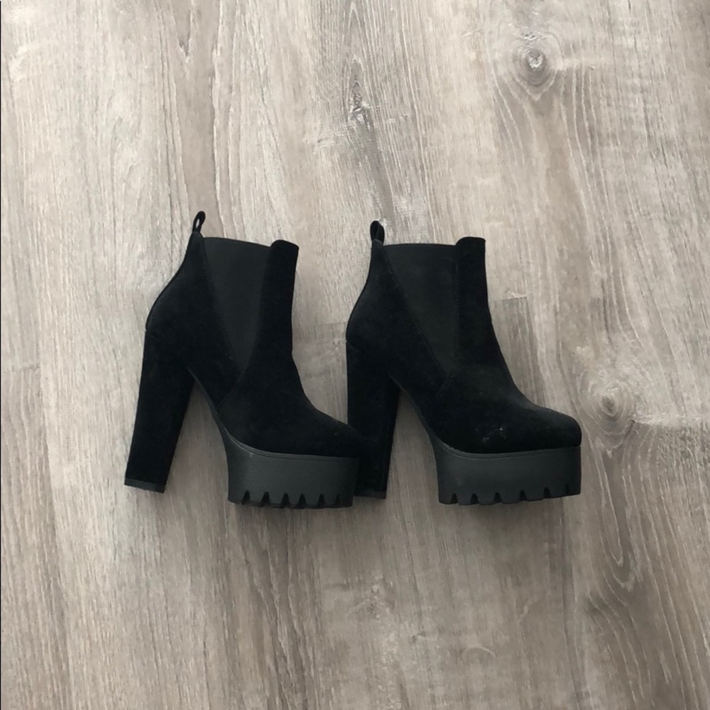 Black faux suede high heel boots